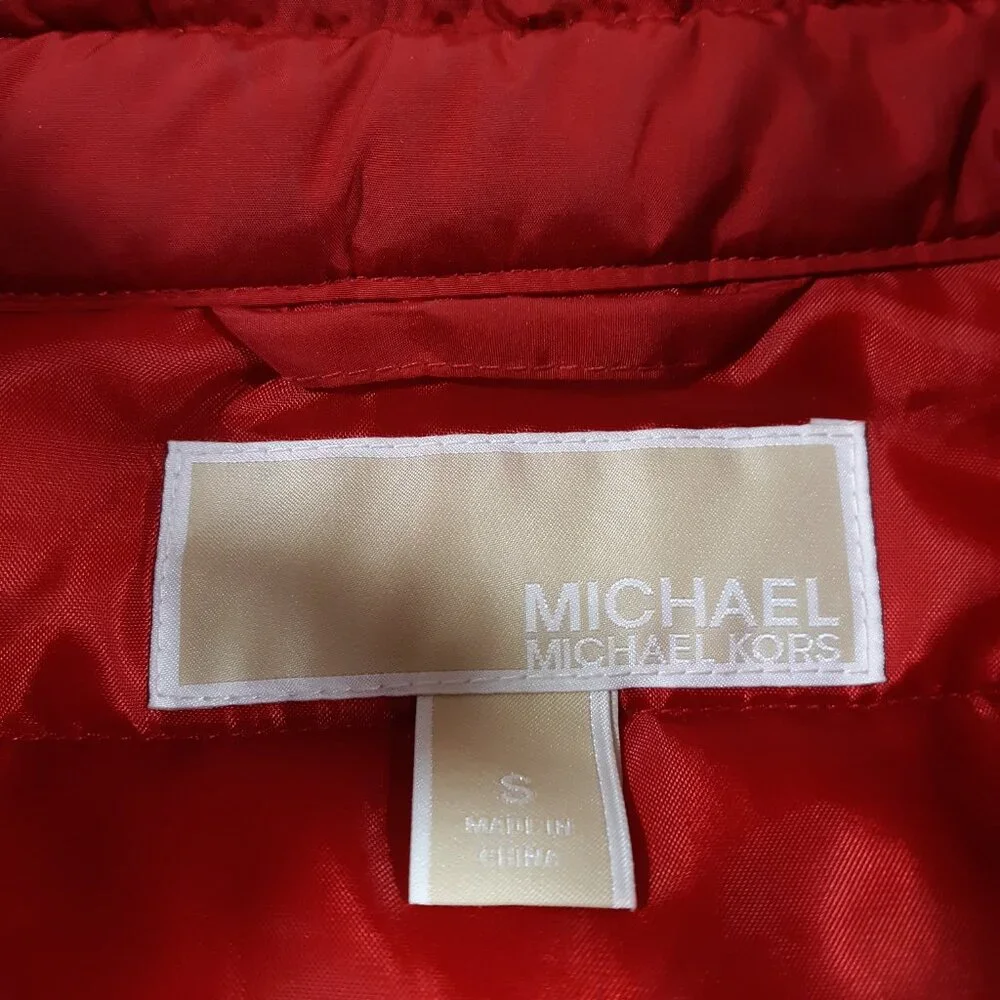 Michael Kors Puffer Vest Womens Size Small Full‎ Zip Red Polyester